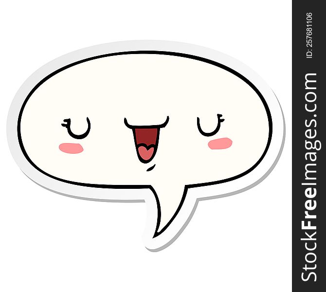 Cute Happy Face Cartoon And Speech Bubble Sticker