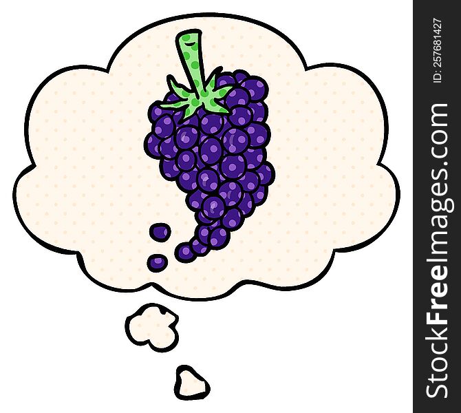 cartoon grapes with thought bubble in comic book style
