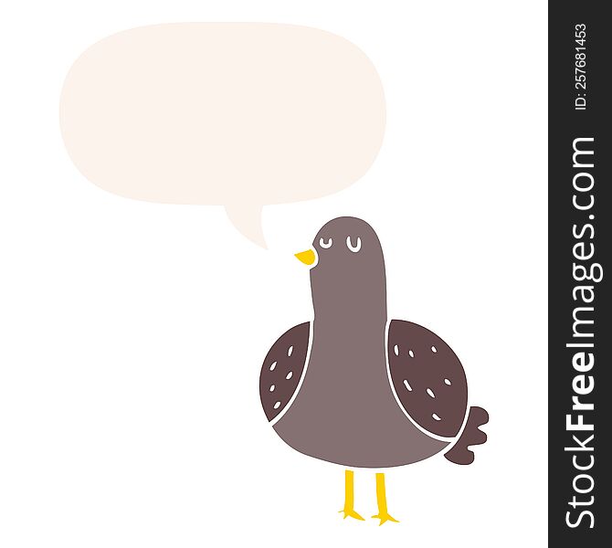 Cartoon Bird And Speech Bubble In Retro Style
