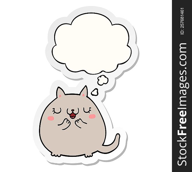 cartoon cute cat with thought bubble as a printed sticker