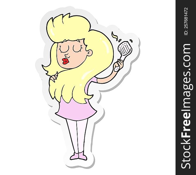 sticker of a cartoon woman brushing hair