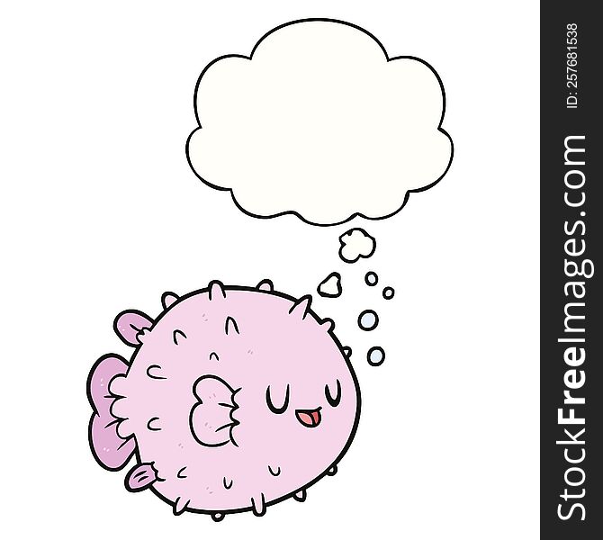cartoon blowfish with thought bubble. cartoon blowfish with thought bubble