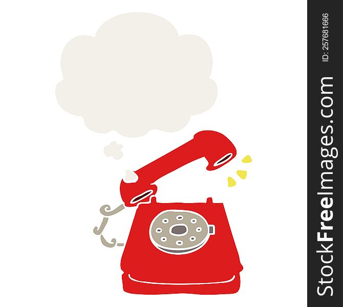 cartoon ringing telephone with thought bubble in retro style