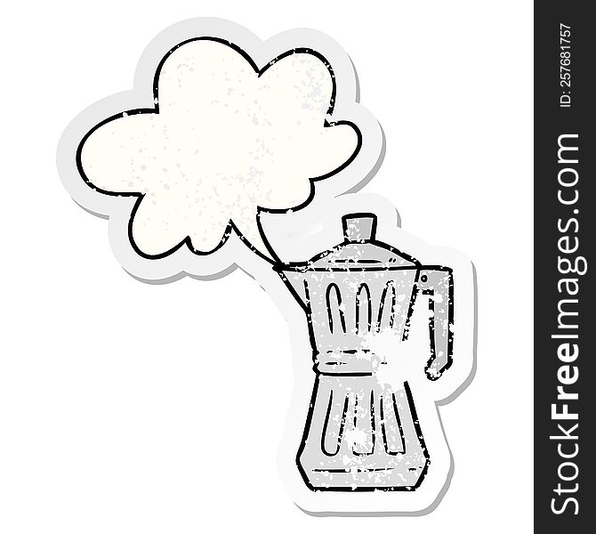 Cartoon Espresso Maker And Speech Bubble Distressed Sticker