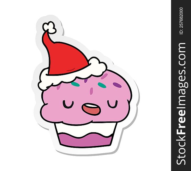 hand drawn christmas sticker cartoon of kawaii cupcake