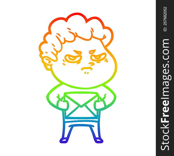 Rainbow Gradient Line Drawing Cartoon Angry Man