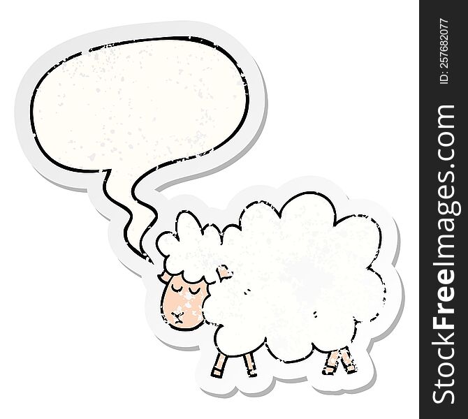 cartoon sheep with speech bubble distressed distressed old sticker. cartoon sheep with speech bubble distressed distressed old sticker