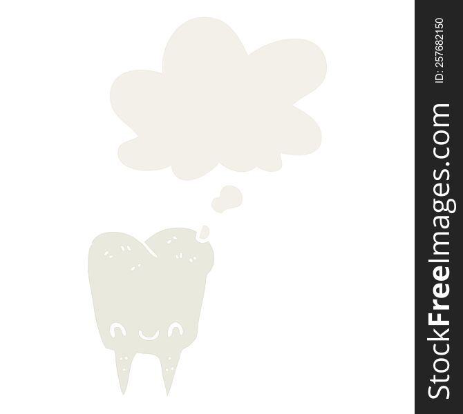 cartoon tooth with thought bubble in retro style