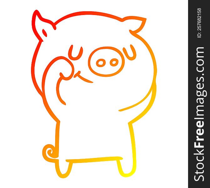 Warm Gradient Line Drawing Happy Cartoon Pig