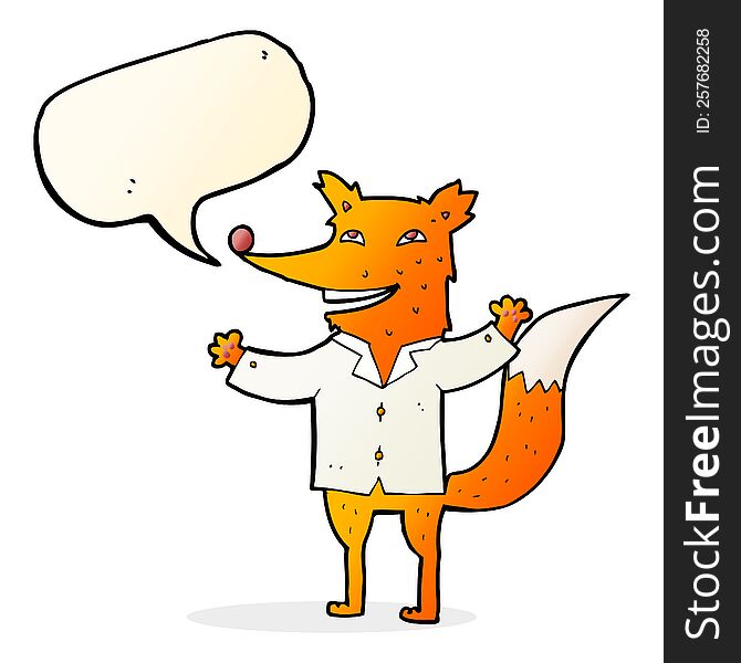 cartoon happy fox wearing shirt with speech bubble