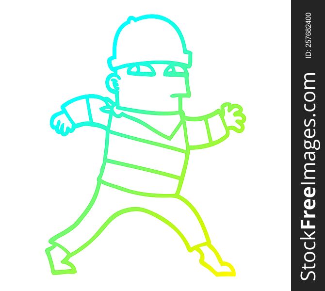 cold gradient line drawing of a cartoon thief
