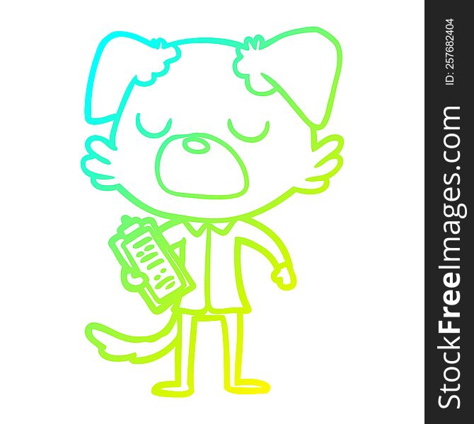 cold gradient line drawing of a cartoon dog manager