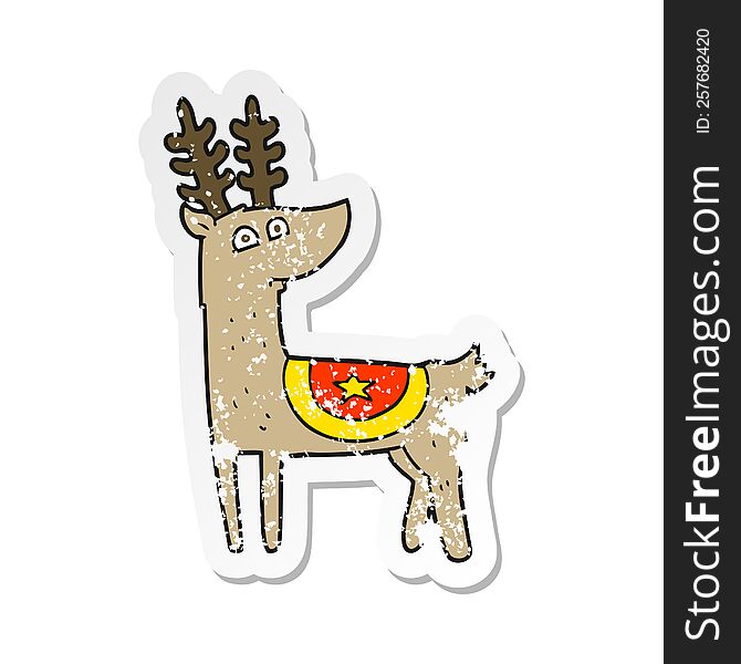 retro distressed sticker of a cartoon reindeer