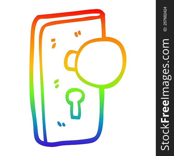 rainbow gradient line drawing of a cartoon door handle with keyhole