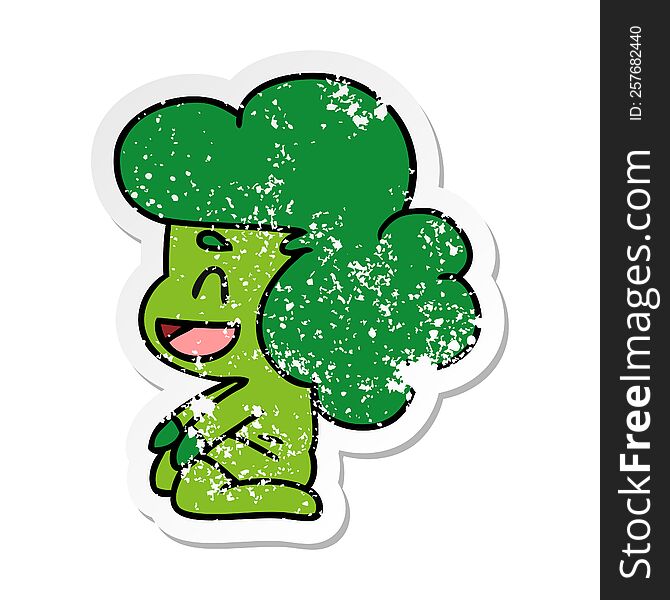 Distressed Sticker Cartoon Of A Kawaii Alien Girl