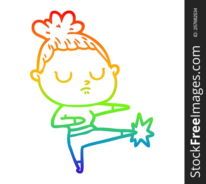 Rainbow Gradient Line Drawing Cartoon Calm Woman