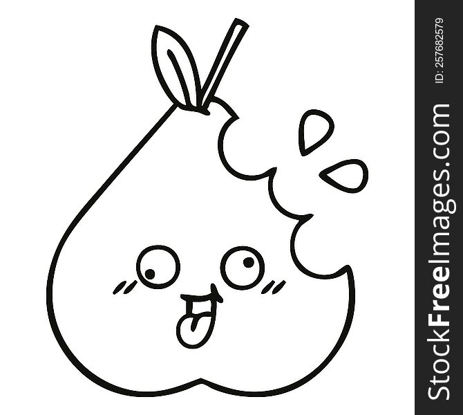 line drawing cartoon of a green pear