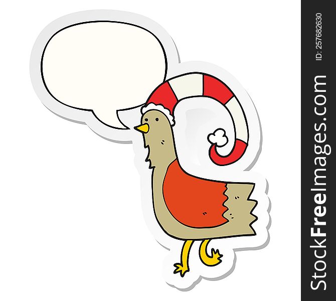 Caroton Chicken In Funny Christmas Hat And Speech Bubble Sticker