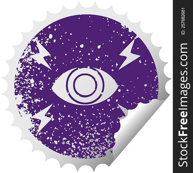 distressed circular peeling sticker symbol of a mystic eye