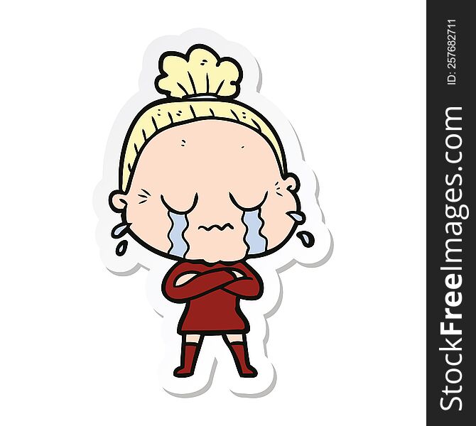 sticker of a cartoon crying old lady