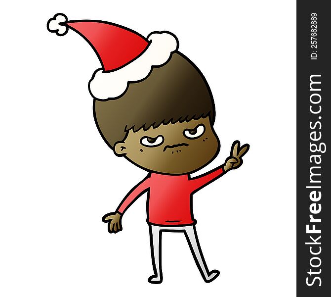 Annoyed Gradient Cartoon Of A Boy Wearing Santa Hat