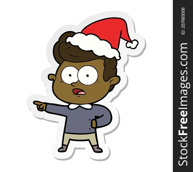 Sticker Cartoon Of A Staring Man Wearing Santa Hat