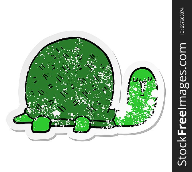 Distressed Sticker Of A Cute Cartoon Turtle