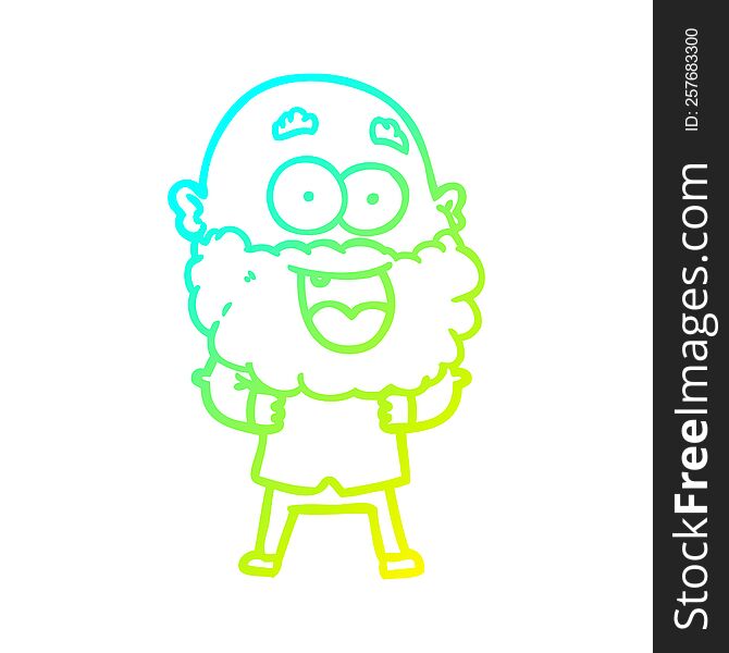 Cold Gradient Line Drawing Cartoon Crazy Happy Man With Beard