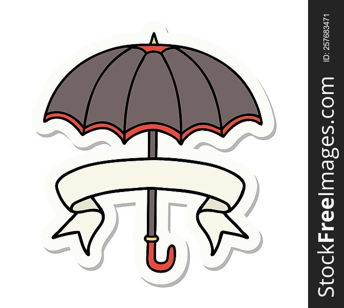 tattoo style sticker with banner of an umbrella