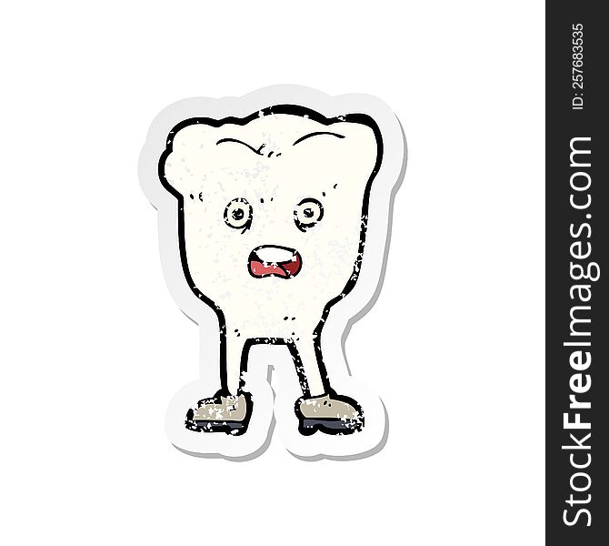 retro distressed sticker of a cartoon tooth looking afraid