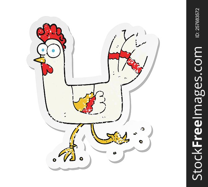 Retro Distressed Sticker Of A Cartoon Chicken Running
