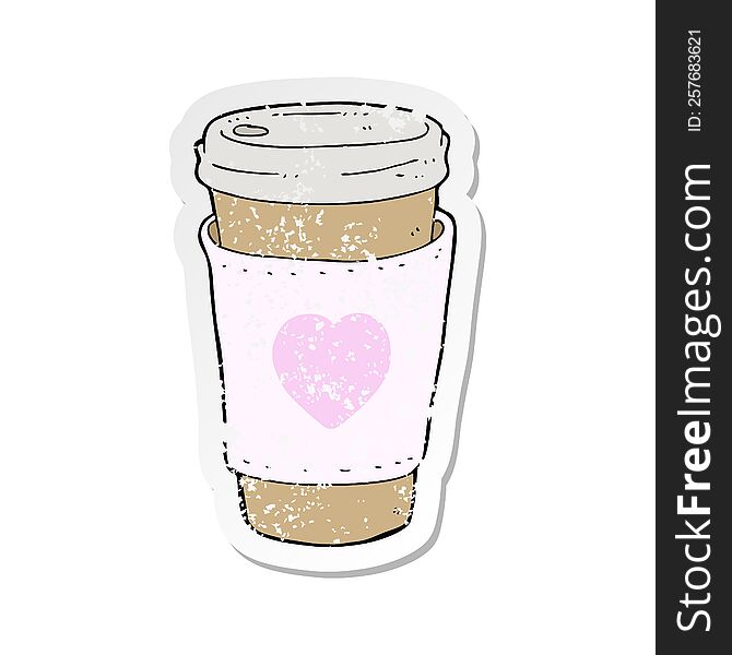 Retro Distressed Sticker Of A Cartoon I Love Coffee Cup