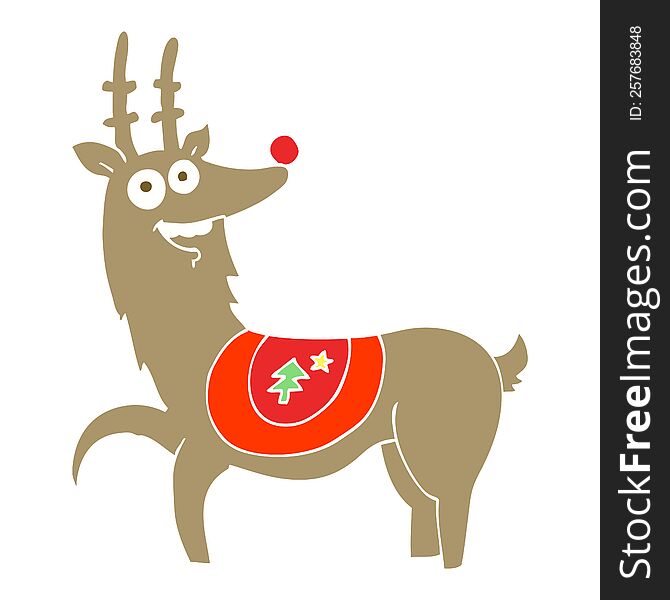 Flat Color Illustration Of A Cartoon Christmas Reindeer