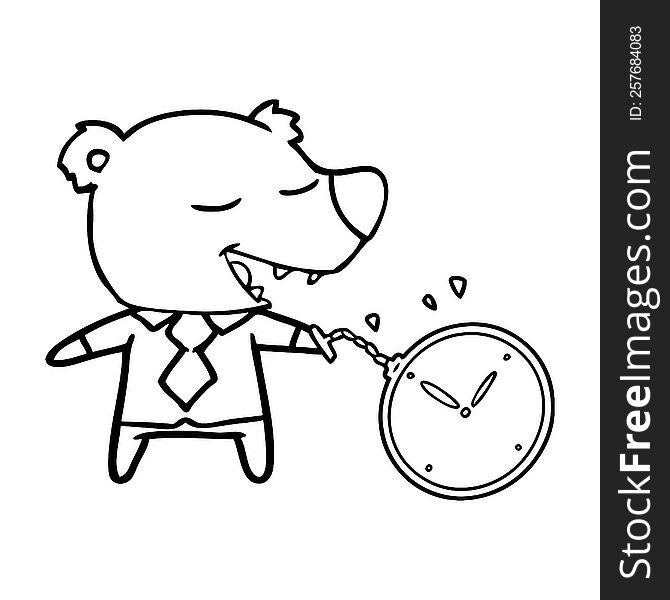 cartoon bear wearing shirt and tie holding watch. cartoon bear wearing shirt and tie holding watch