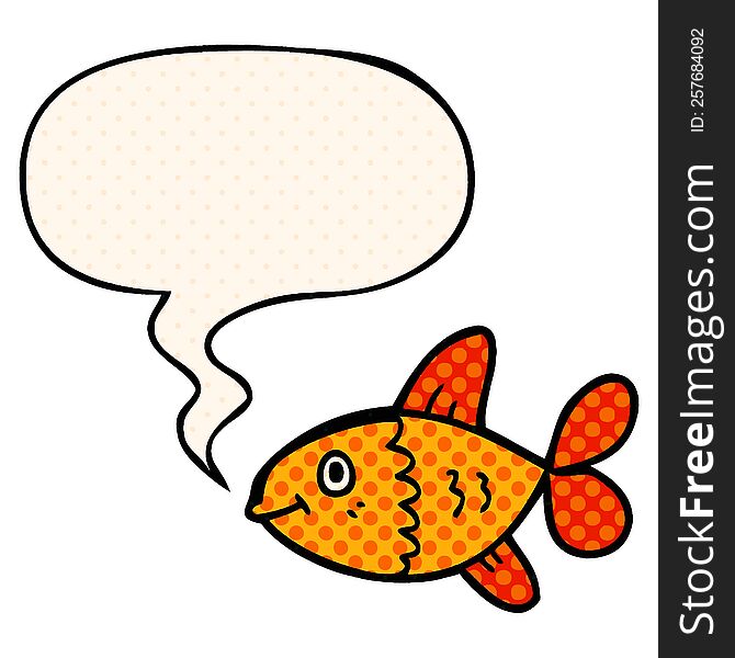 Cartoon Fish And Speech Bubble In Comic Book Style