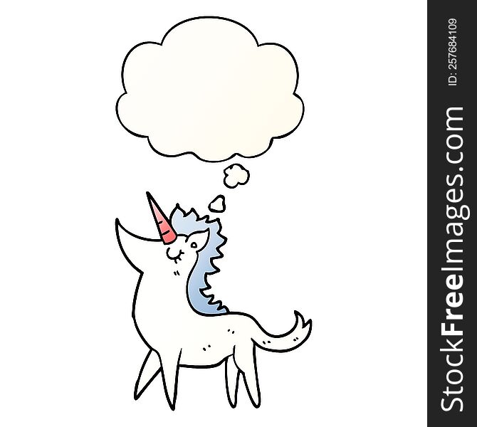 cartoon unicorn with thought bubble in smooth gradient style