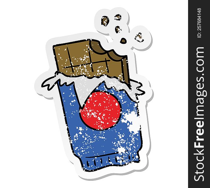 hand drawn distressed sticker cartoon doodle of a bar of chocolate