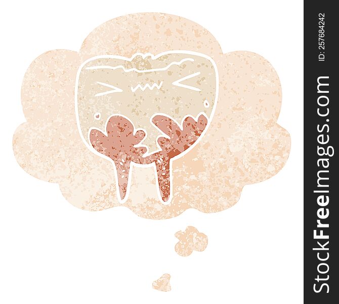 cartoon bad tooth with thought bubble in grunge distressed retro textured style. cartoon bad tooth with thought bubble in grunge distressed retro textured style