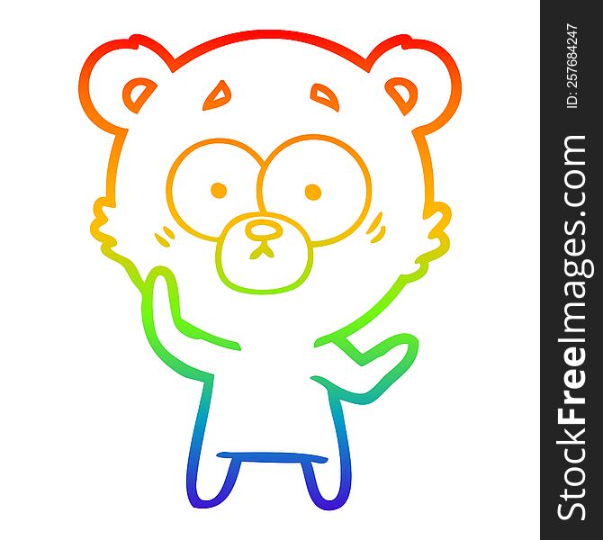 rainbow gradient line drawing of a surprised bear cartoon