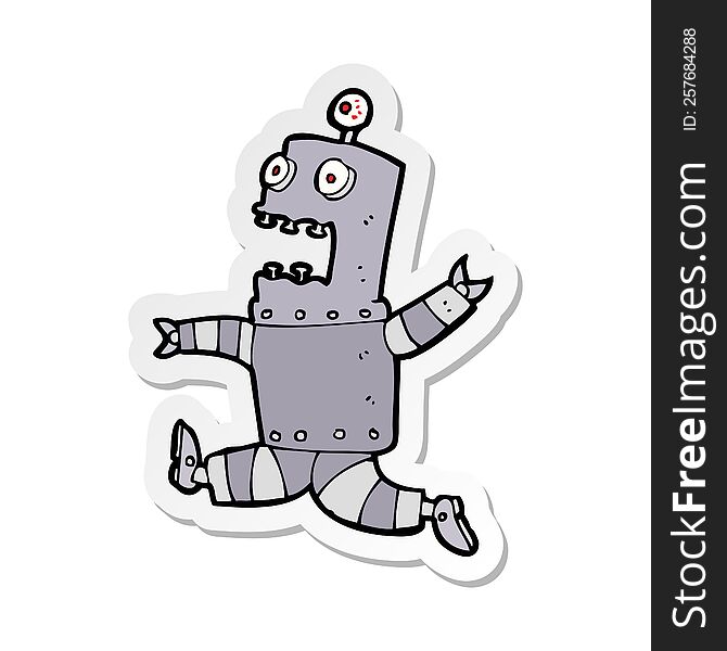 Sticker Of A Cartoon Terrified Robot