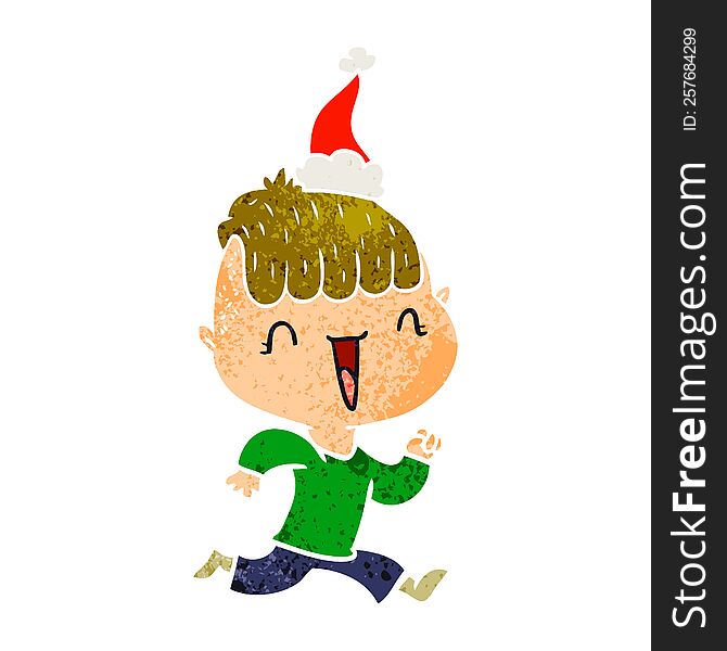 Retro Cartoon Of A Happy Boy Surprised Wearing Santa Hat