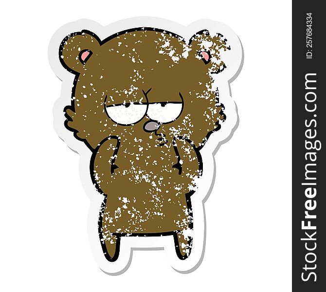 distressed sticker of a bored bear cartoon