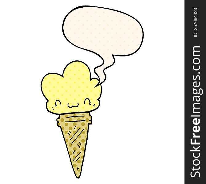 cartoon ice cream with face with speech bubble in comic book style. cartoon ice cream with face with speech bubble in comic book style