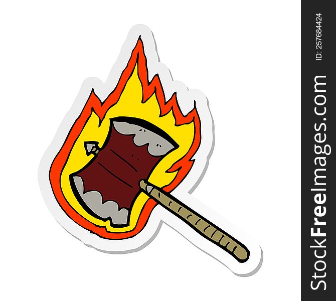 sticker of a cartoon flaming axe
