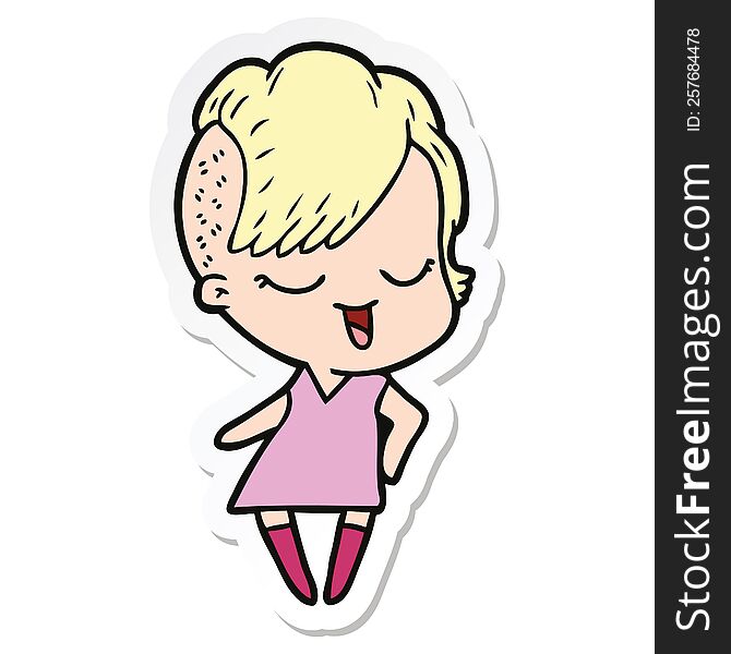 sticker of a happy cartoon girl