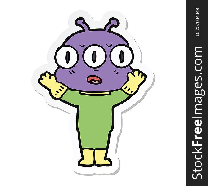 Sticker Of A Cartoon Three Eyed Alien