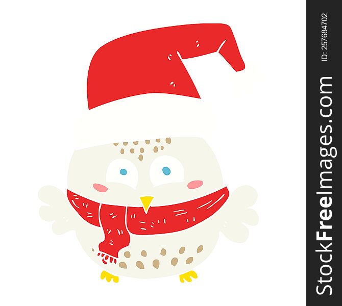 Flat Color Illustration Of A Cartoon Cute Christmas Owl