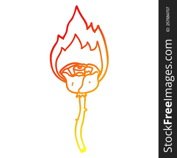 warm gradient line drawing of a cartoon flaming rose