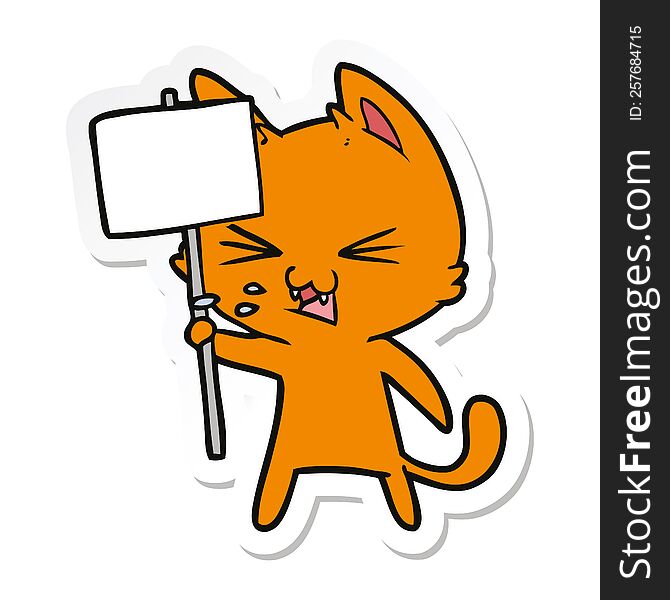 sticker of a cartoon cat protesting