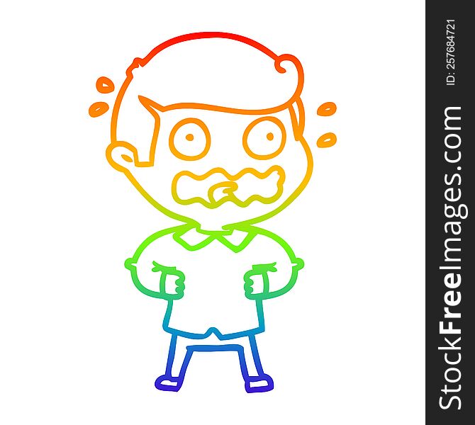 Rainbow Gradient Line Drawing Cartoon Man Totally Stressed Out